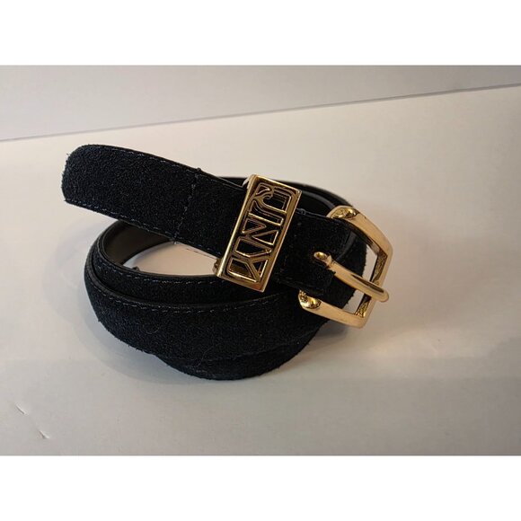 Jones NY Womens Black Split Suede Cowhide Leather Belt Gold Buckle Large - Picture 3 of 6
